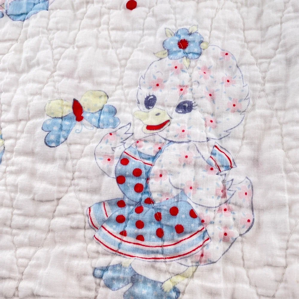 Vintage Quilted Baby Blanket Pastel Ruffled Circus Animal Elephant Bear Bunny